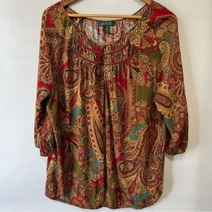 Lauren Ralph Lauren Paisley Cotton Blouse Earth Tones Top